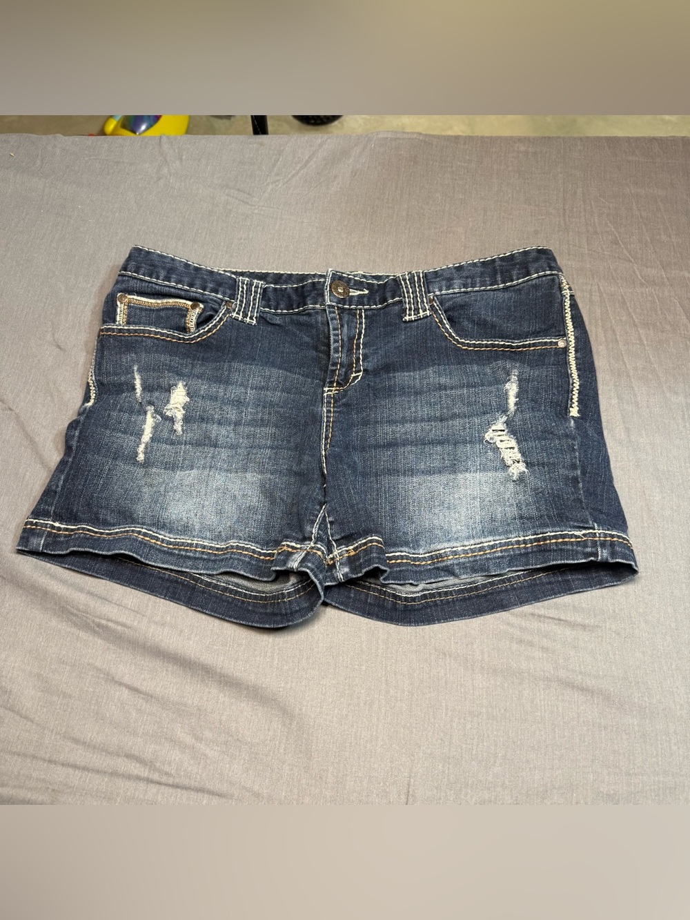 Maurices Dark Blue Distressed Denim Shorts
